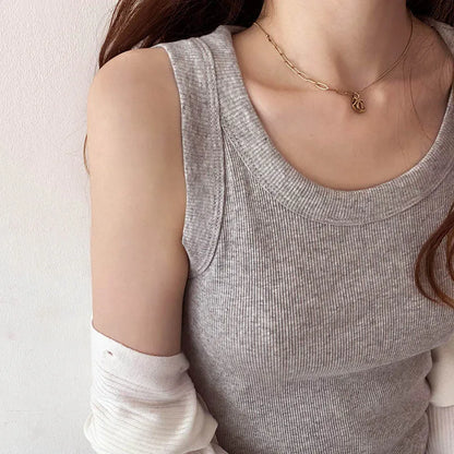 Summer Knitted Solid Color Tanks Top White Skinny Camisole Women Basic Camisole T-Shirt
