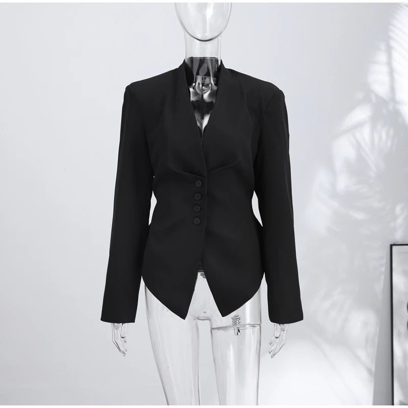 Casual Office Women's Blazer Jacket Pleated Waist Cinched Tie Up Long Sleeve Tops Elegant 2026 Spring Female Outerwear Outfit