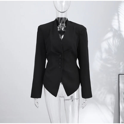 Casual Office Women's Blazer Jacket Pleated Waist Cinched Tie Up Long Sleeve Tops Elegant 2026 Spring Female Outerwear Outfit