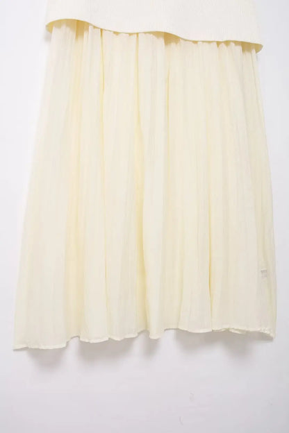 2 Piece Set Chic V-Neck Sleeveless Button Knitted Vest Top + Splicing High Waist Ankle-Length Skirt