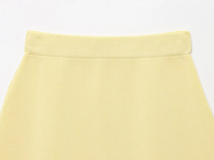 Knitted Skirt Suit Crew Neck Single-Breasted Short Sleeve Top+Fashion Elegant Elastic Waist Mini Skirt