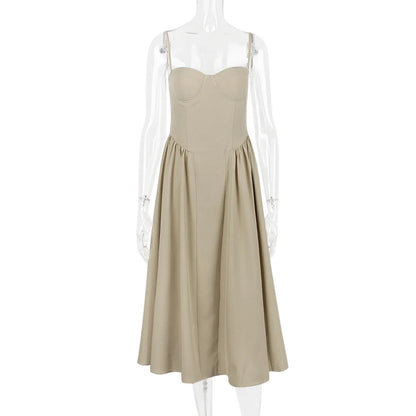 Sweetheart Spaghetti Strap  Fit and Flare Elegant Midi Dress