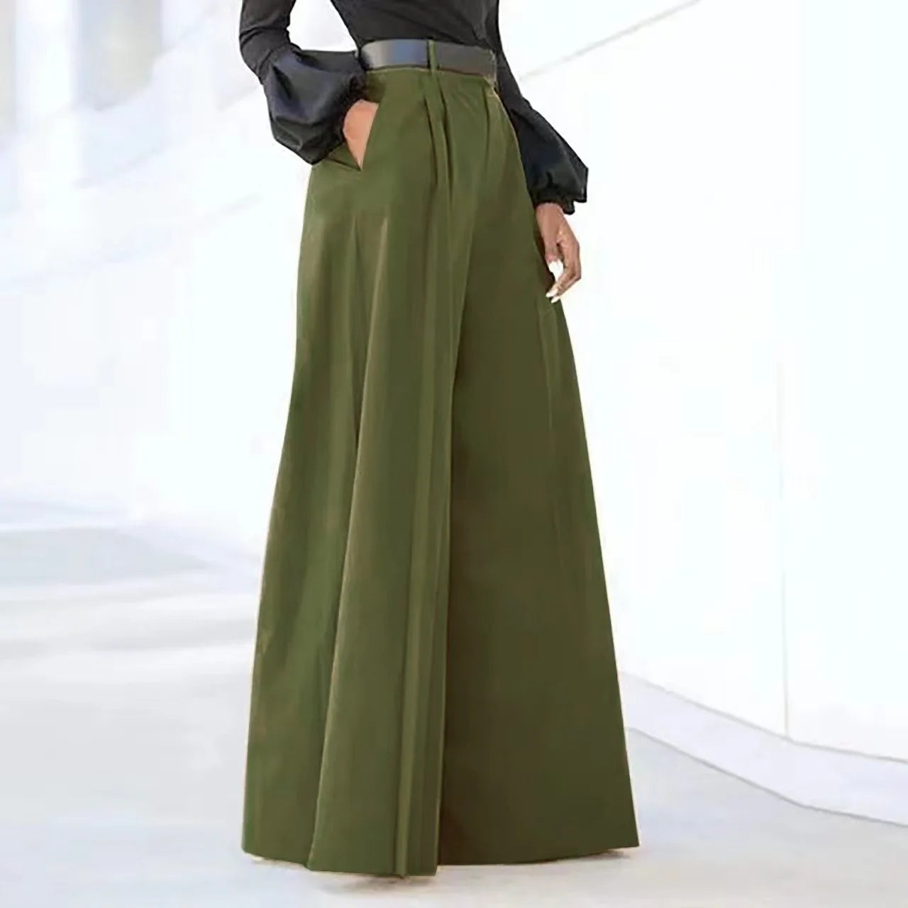 High-Waisted Pleated Wide-Leg Palazzo Pants