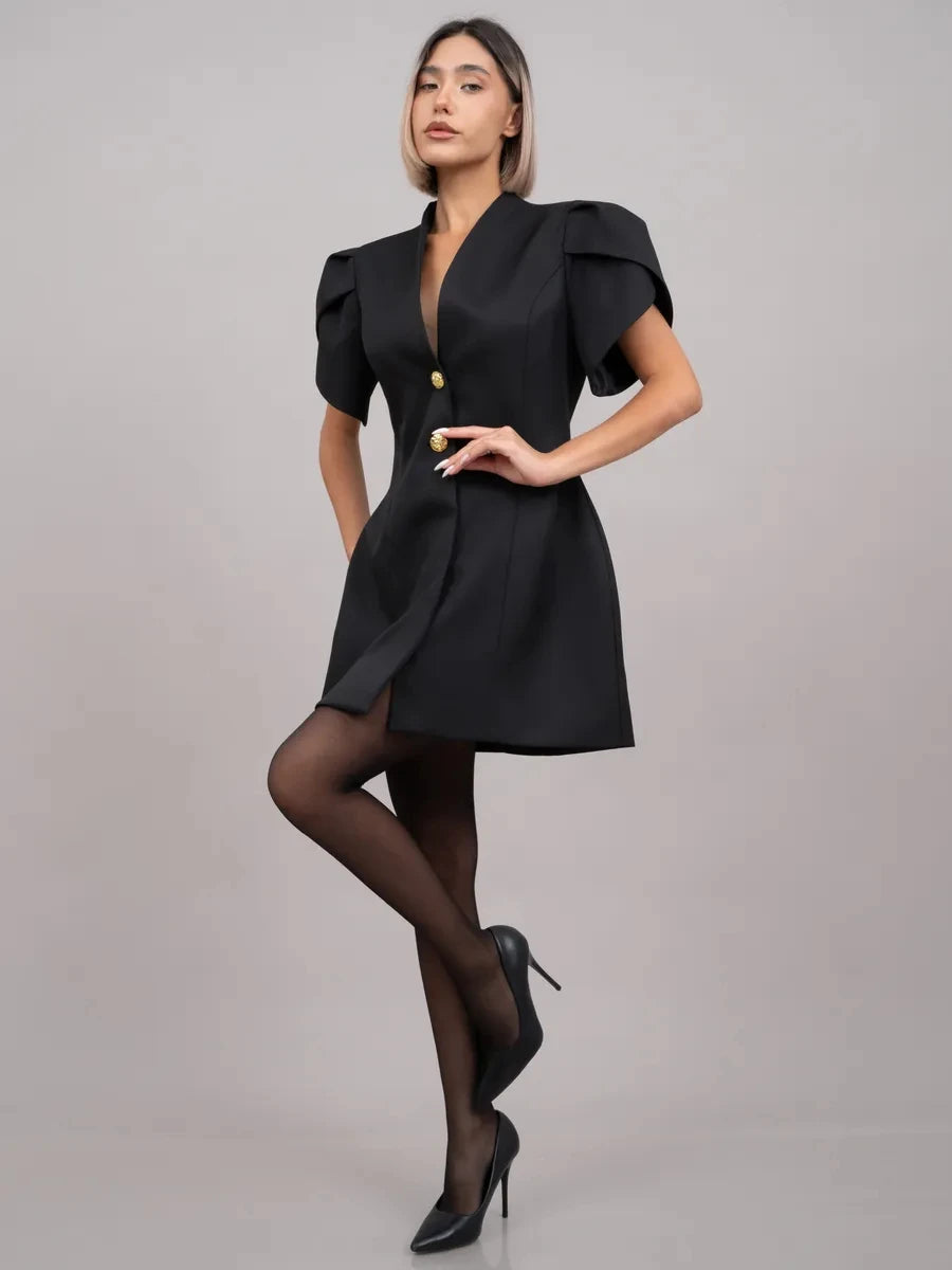 2026 Spring Autumn Women's Mini Blazer Dress Short Sleeve Elegant Temperament Commuter Fashion Slim Fit Work Wear For Ladies