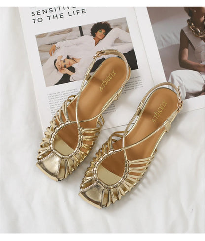 Flat Sandals Summer Narrow Band Roman Shoes Casual Beach Gladiator Sandal