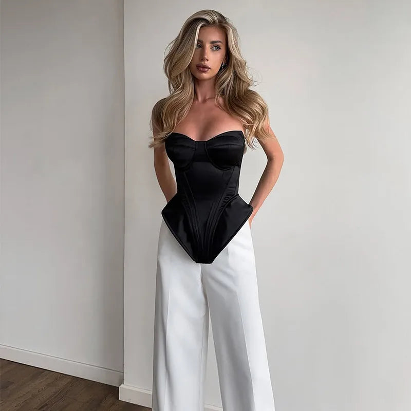 Black Strapless Corset Top Women Fashion Solid Sleeveless Backless Slim Short Vest 2026 Lady Fashion Party Evening Vacation Tops