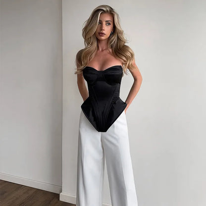 Black Strapless Corset Top Women Fashion Solid Sleeveless Backless Slim Short Vest 2026 Lady Fashion Party Evening Vacation Tops
