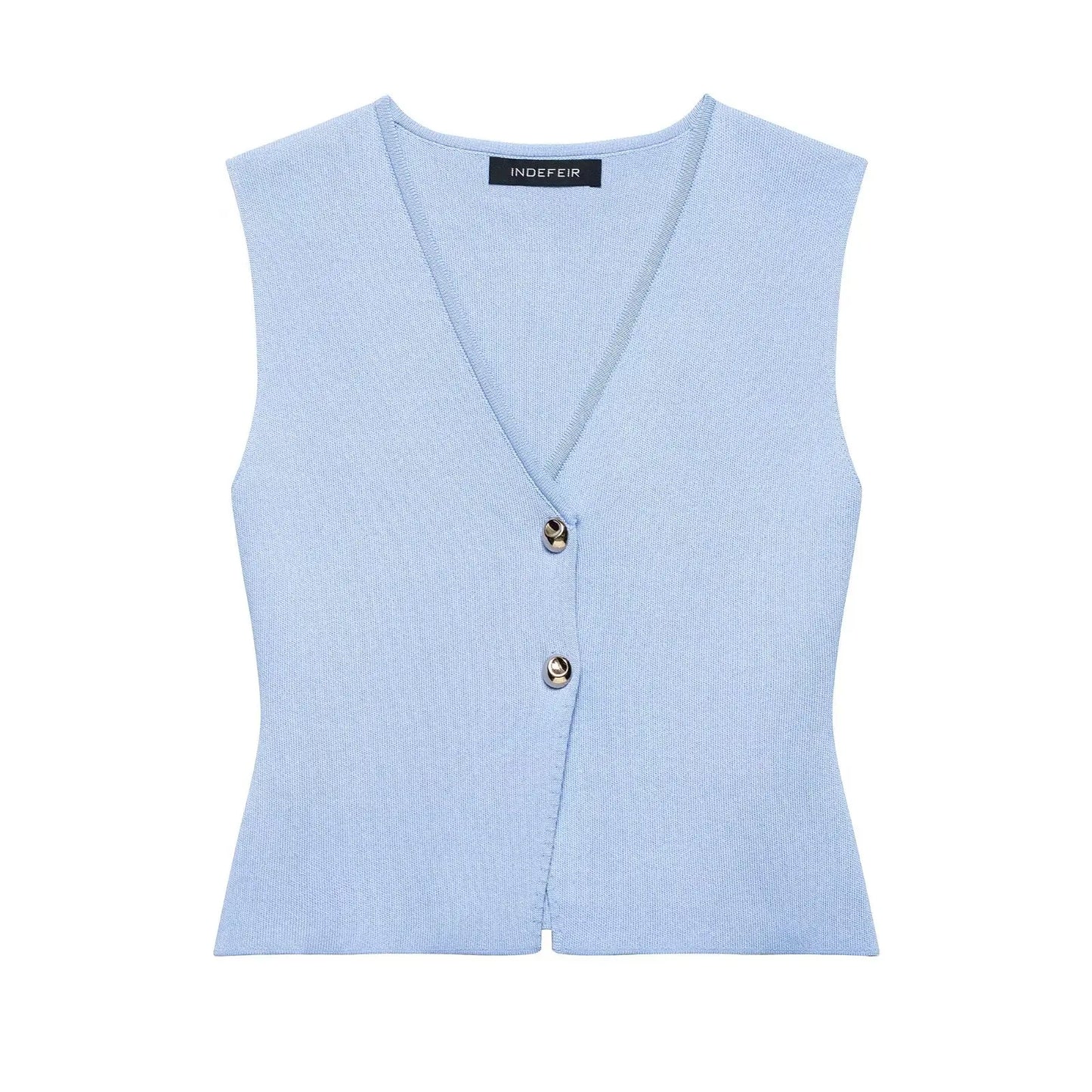 2 Piece Set Chic V-Neck Sleeveless Button Knitted Vest Top + Splicing High Waist Ankle-Length Skirt
