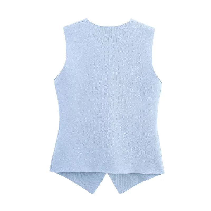 ETJ 2025 new women's elegant fashion all-match V-neck sleeveless vest jacket knitted waistcoat