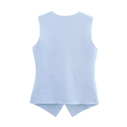 ETJ 2025 new women's elegant fashion all-match V-neck sleeveless vest jacket knitted waistcoat