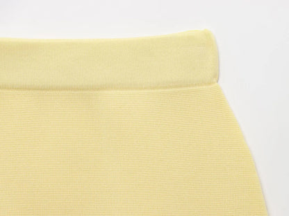 Knitted Skirt Suit Crew Neck Single-Breasted Short Sleeve Top+Fashion Elegant Elastic Waist Mini Skirt