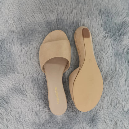 Elegant Summer Slippers 3cm Velvet Mules Wedge Sandals Slippers Open Toe High Heels Casual Dress Woman Shoes Plus Size