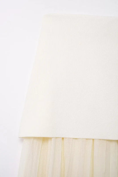 2 Piece Set Chic V-Neck Sleeveless Button Knitted Vest Top + Splicing High Waist Ankle-Length Skirt