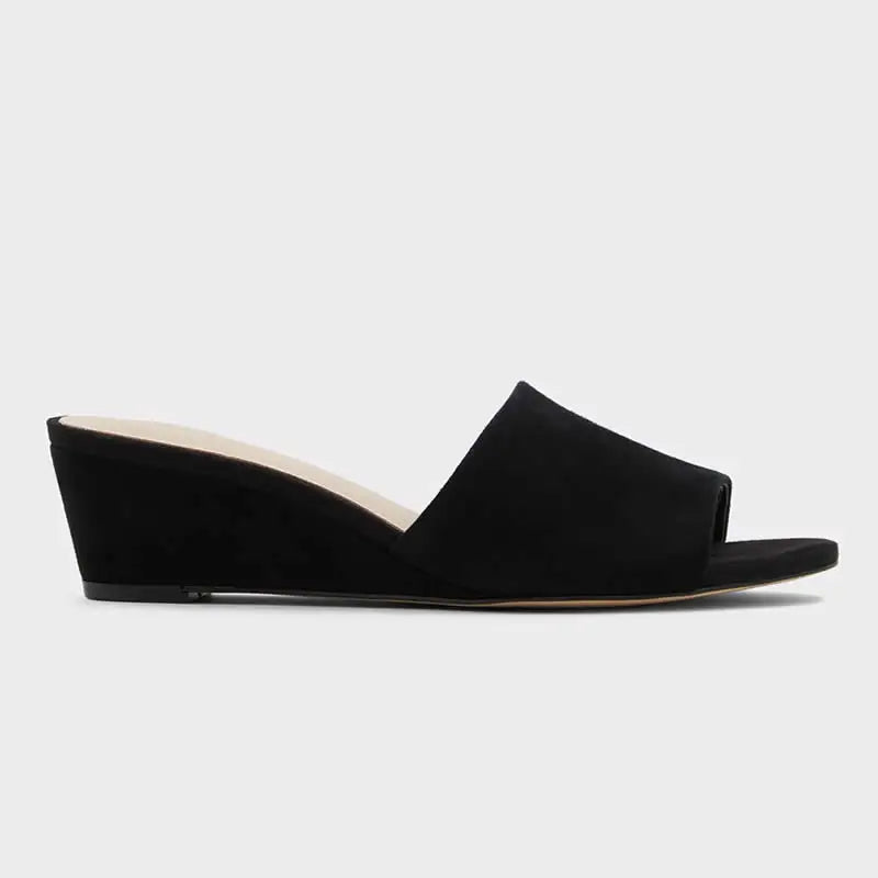 Elegant Summer Slippers 3cm Velvet Mules Wedge Sandals Slippers Open Toe High Heels Casual Dress Woman Shoes Plus Size