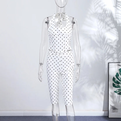 Chic Polka Dot Pants Set Women Halter Lace Up Sleeveless Backless Vest Hip Package Skinny Pants 2026 New Lady Y2K 2 Pcs Outfits