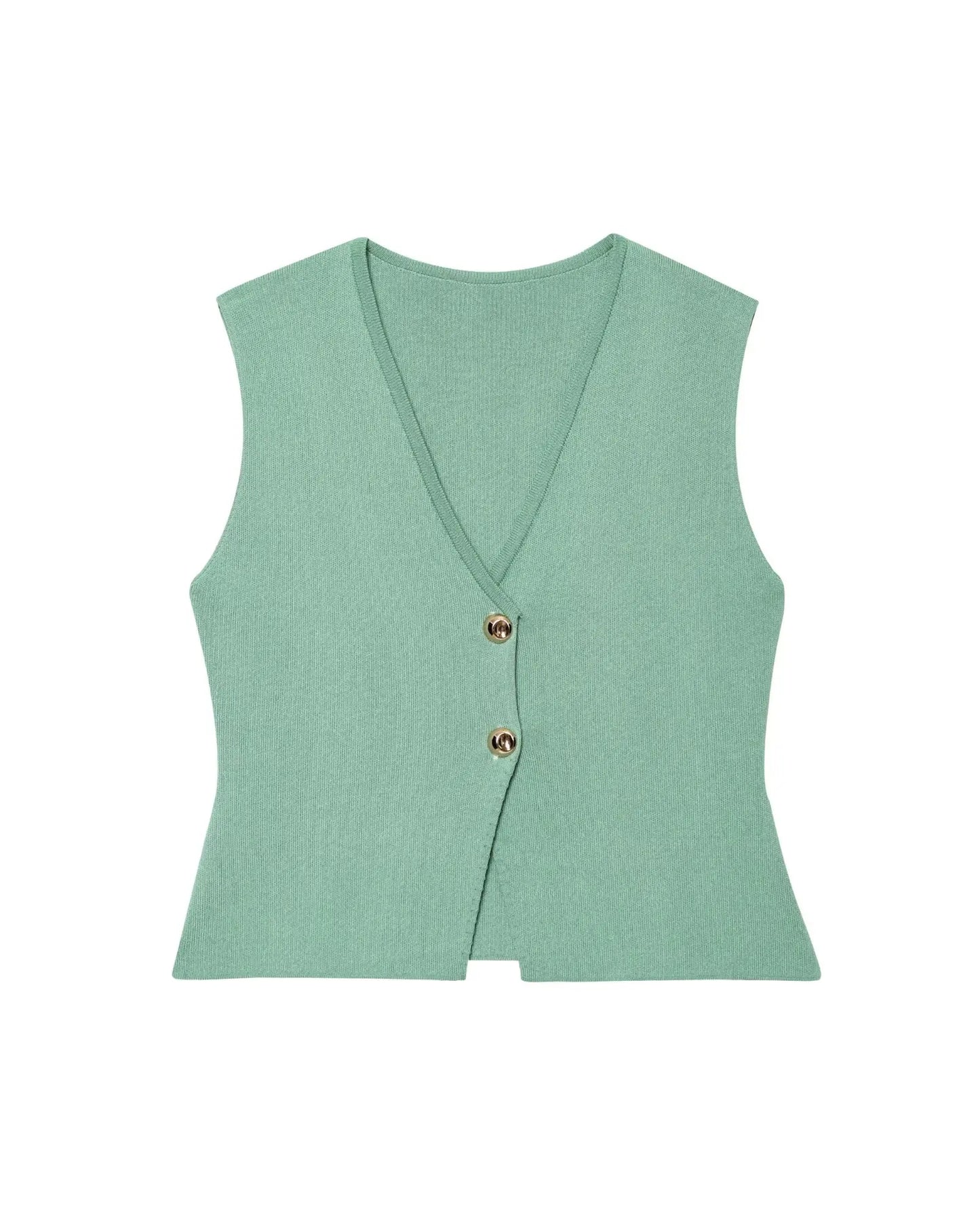 2 Piece Set Chic V-Neck Sleeveless Button Knitted Vest Top + Splicing High Waist Ankle-Length Skirt