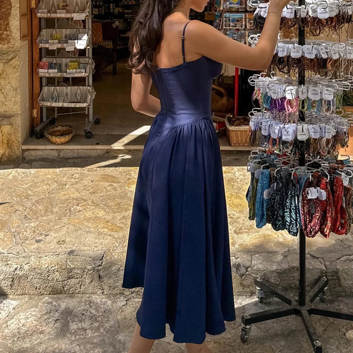 Sweetheart Spaghetti Strap  Fit and Flare Elegant Midi Dress