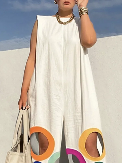 UOOZEE Women's Summer Colorful Circle Cutouts Hollow Out Jumpsuits Sleeveless Oversized Urban Casual Elegant Jump Suits 2025 New
