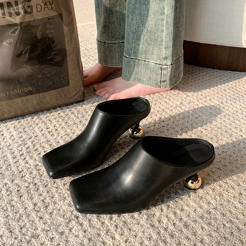 Square Head Women's Textured Elegant  Casual Round Heels