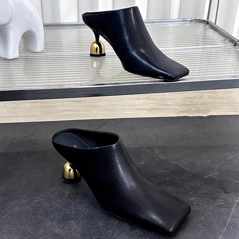 Square Head Women's Textured Elegant  Casual Round Heels