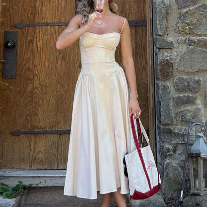 Sweetheart Spaghetti Strap  Fit and Flare Elegant Midi Dress