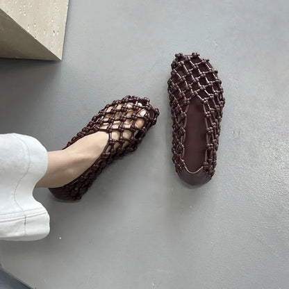 Flat fashion Sandals-  Woven Hollow Loafers Summer Comfortable Casual Shoe