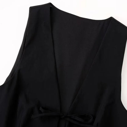 Women Fashion Lace Up Vest V Neck Sleeveless Top Y2k Vintage Solid 2025 Female Summer Sexy Party Tank Tops