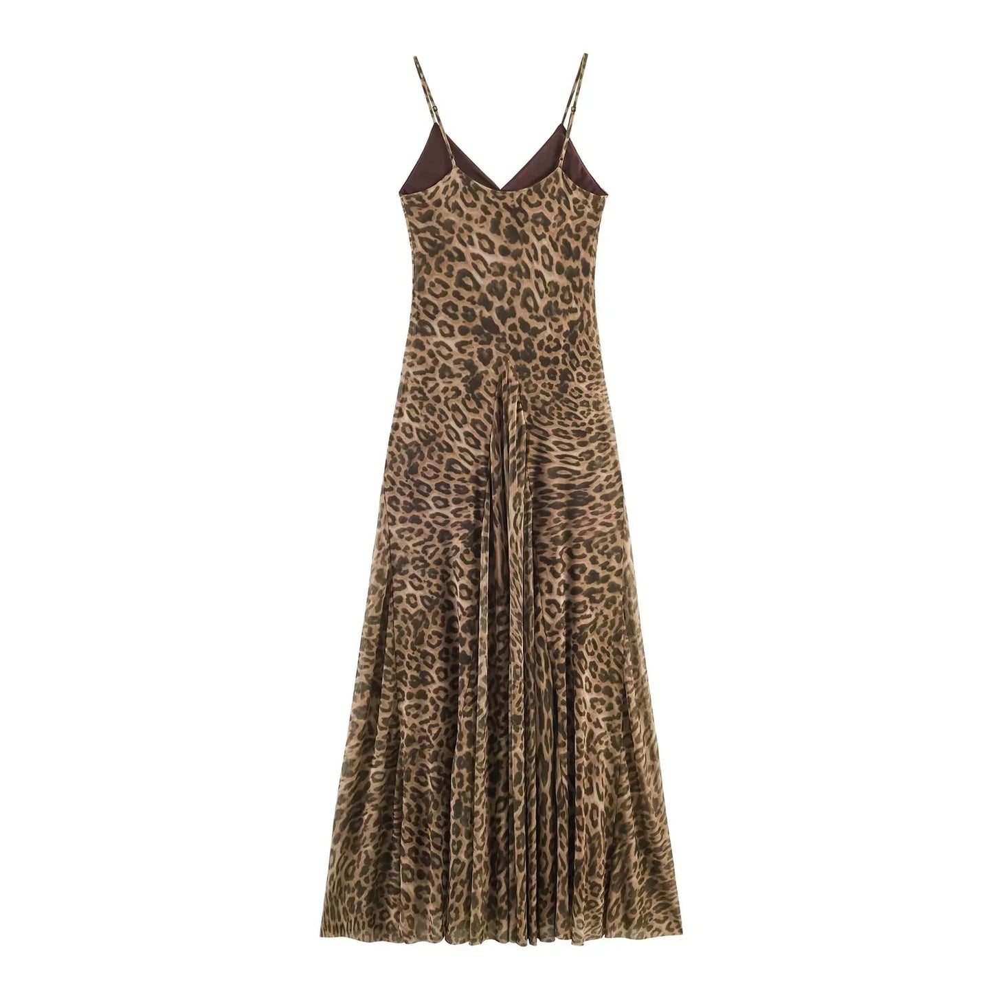 KONDALA Vintage Sexy Women Long Cami Chiffon Dress Leopard Beach Holiday Party Dress Fashion 2026 Spring Summer Elegant Dress