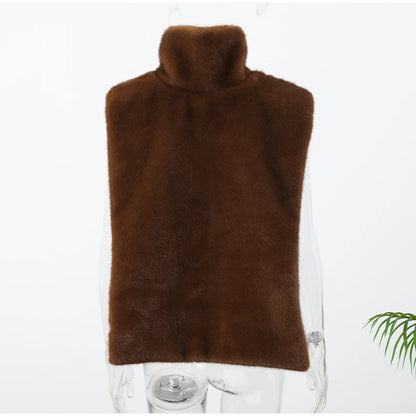 Chic Brown Sleeveless Faux Fur Vest Women's Casual Loose Fit