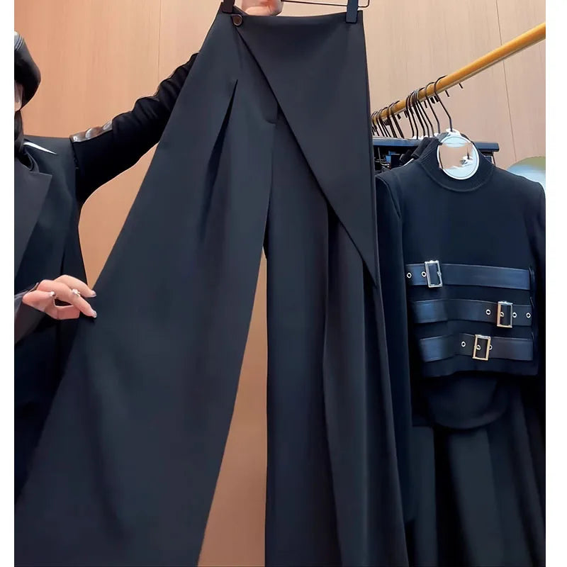 Korean-style High waist female fashion design suit pants wide legs