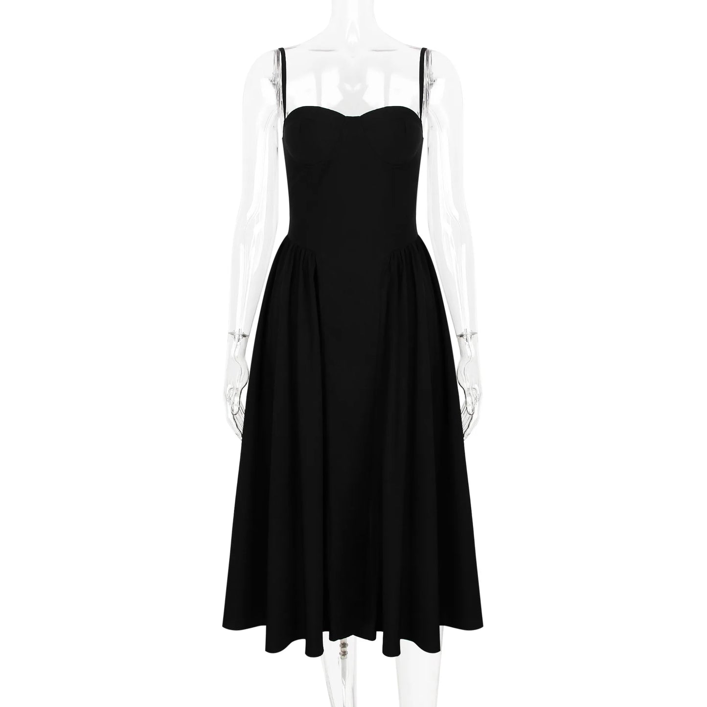 Sweetheart Spaghetti Strap  Fit and Flare Elegant Midi Dress