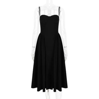 Sweetheart Spaghetti Strap  Fit and Flare Elegant Midi Dress