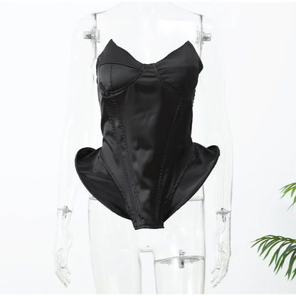 Black Strapless Corset Top Women Fashion Solid Sleeveless Backless Slim Short Vest 2026 Lady Fashion Party Evening Vacation Tops