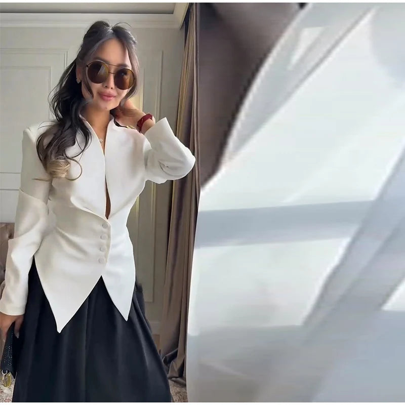 Casual Office Women's Blazer Jacket Pleated Waist Cinched Tie Up Long Sleeve Tops Elegant 2026 Spring Female Outerwear Outfit