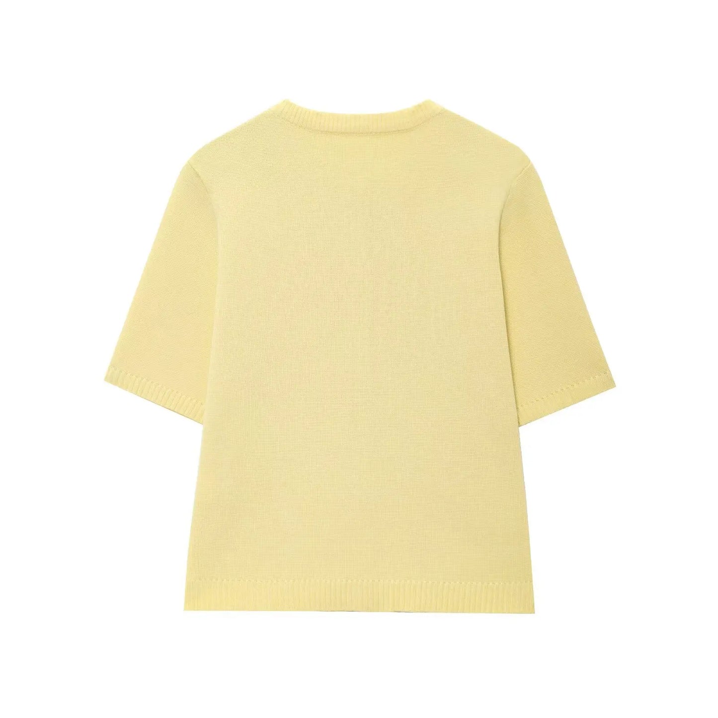 Knitted Skirt Suit Crew Neck Single-Breasted Short Sleeve Top+Fashion Elegant Elastic Waist Mini Skirt