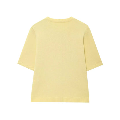 Knitted Skirt Suit Crew Neck Single-Breasted Short Sleeve Top+Fashion Elegant Elastic Waist Mini Skirt
