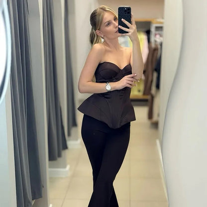 Black Strapless Corset Top Women Fashion Solid Sleeveless Backless Slim Short Vest 2026 Lady Fashion Party Evening Vacation Tops