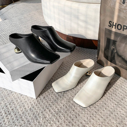 Square Head Women's Textured Elegant  Casual Round Heels