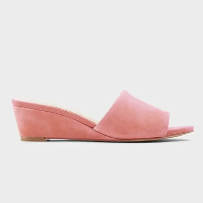 Elegant Summer Slippers 3cm Velvet Mules Wedge Sandals Slippers Open Toe High Heels Casual Dress Woman Shoes Plus Size