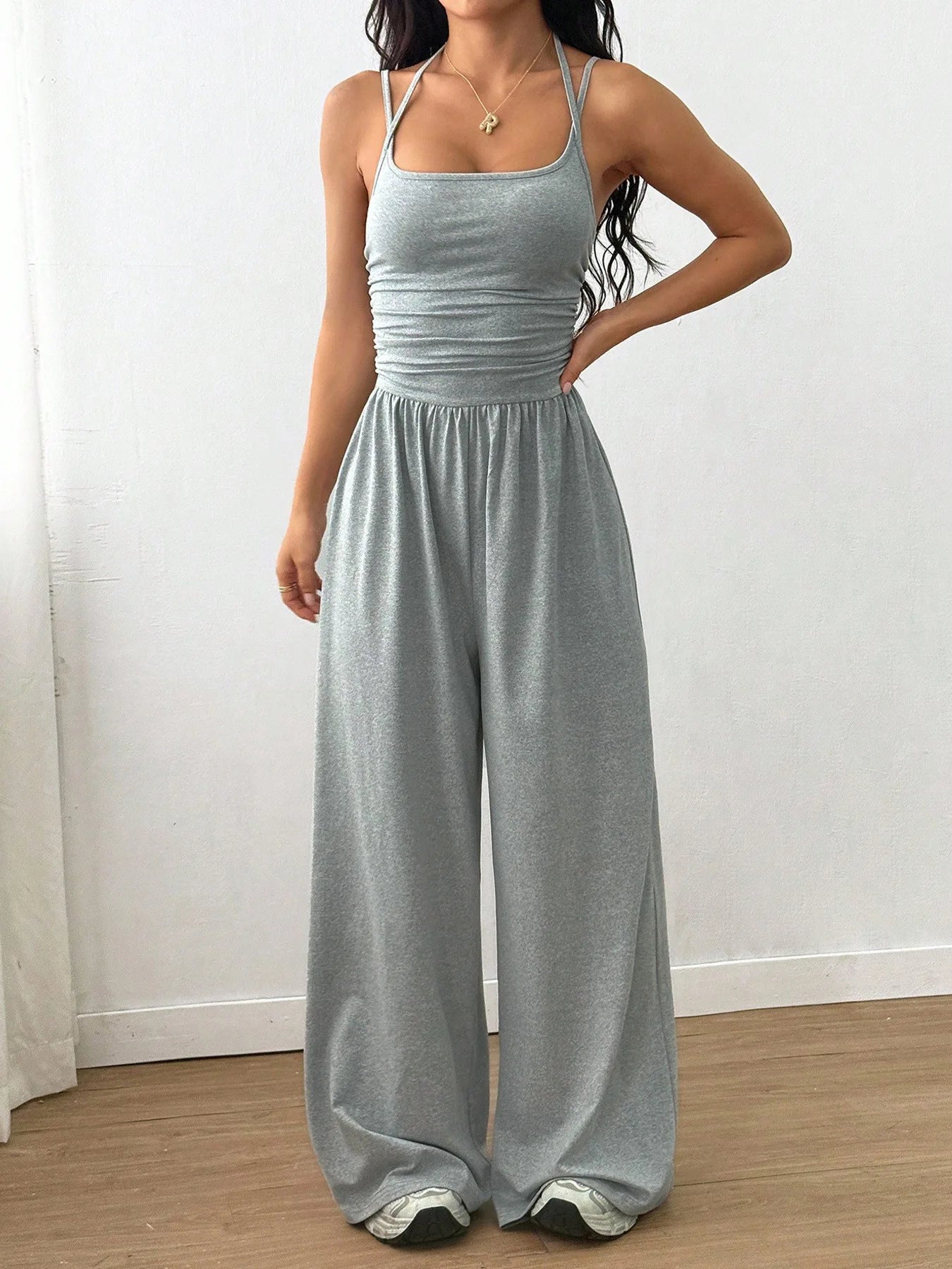 New Spring Summer Jumpsuit Solid Color Casual Simple Spring Summer Suspender Sleeveless High Waist Backless Loose Overalls