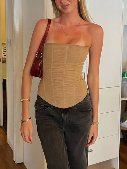 Tossy Mesh Backless Summer Vest Female Elegant Luxury Patchwork Strapless Solid Slim Streetwear Inner Sexy Y2k Tank Top Women's