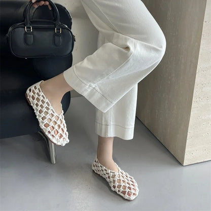 Flat fashion Sandals-  Woven Hollow Loafers Summer Comfortable Casual Shoe