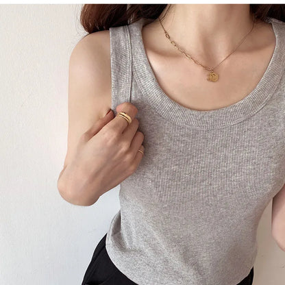 Summer Knitted Solid Color Tanks Top White Skinny Camisole Women Basic Camisole T-Shirt