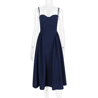 Sweetheart Spaghetti Strap  Fit and Flare Elegant Midi Dress