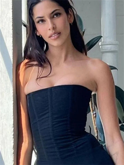 Tossy Mesh Backless Summer Vest Female Elegant Luxury Patchwork Strapless Solid Slim Streetwear Inner Sexy Y2k Tank Top Women's