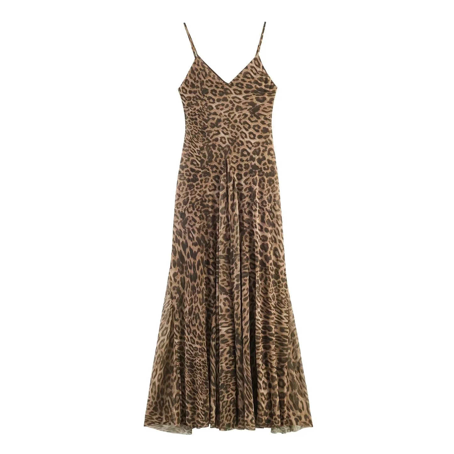 KONDALA Vintage Sexy Women Long Cami Chiffon Dress Leopard Beach Holiday Party Dress Fashion 2026 Spring Summer Elegant Dress
