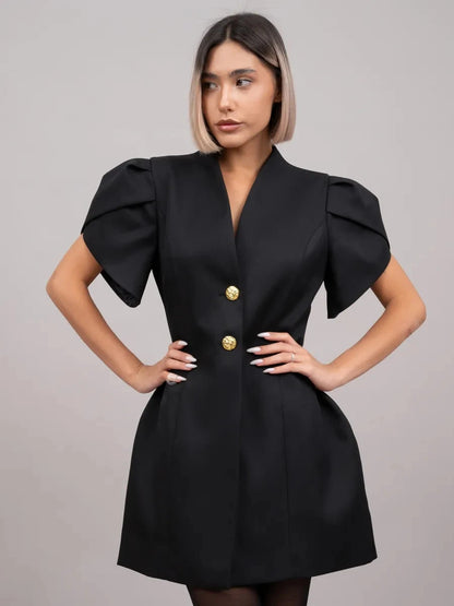 2026 Spring Autumn Women's Mini Blazer Dress Short Sleeve Elegant Temperament Commuter Fashion Slim Fit Work Wear For Ladies