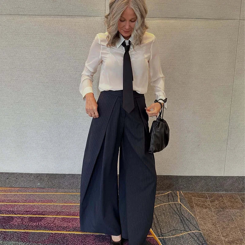 High-Rise Wrap-Front Pleated Palazzo Pants