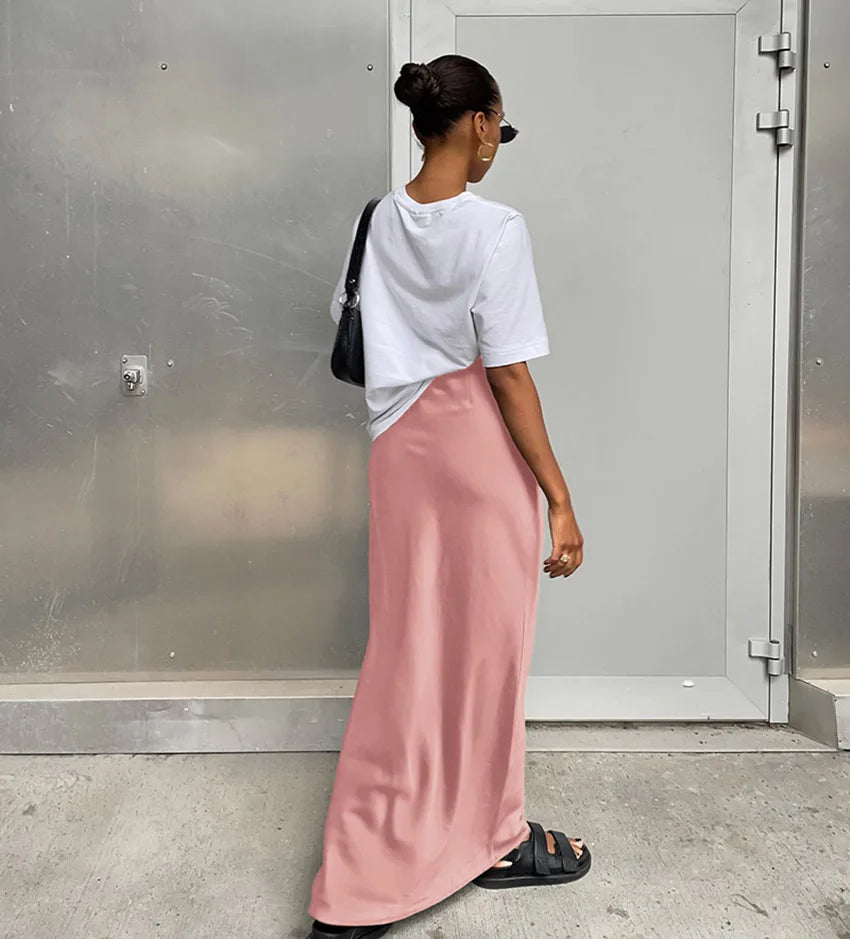 Elegant Satin Black Trumpet Skirts Fashion Slim High Waist Skirts Women Female 2024 Solid Office Long Skirt Spring Summer
