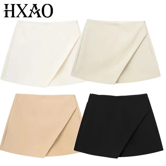 HXAO Skort For Women High Waist White Black Skirt Pants Woman Summer 2024 Asymmetric Khaki Skirt Shorts Casual Women's Skort
